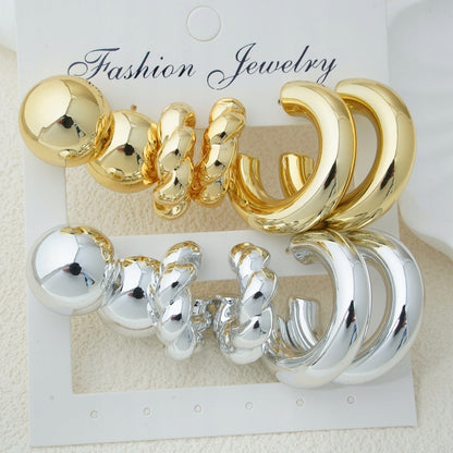 Elegant Women's Silver-Tone Stud Earring Set