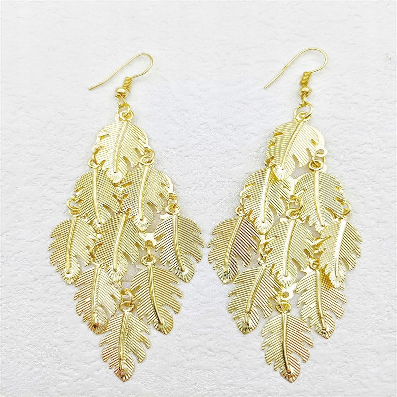 Elegant Women's Gold-Tone Leaf Earrings for Weddings and Special Occasions