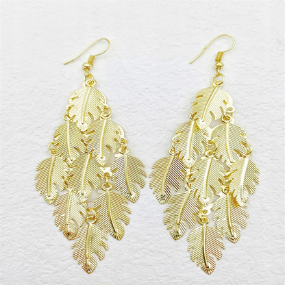 Elegant Women's Gold-Tone Leaf Earrings for Weddings and Special Occasions