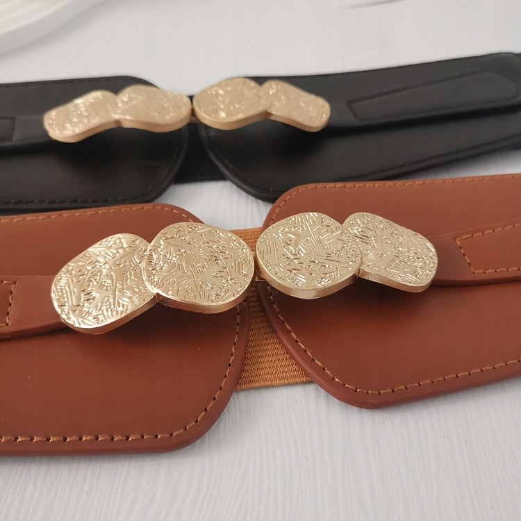 Women's Black Elastic and Faux Leather Belt — Elegant Coat Accessory