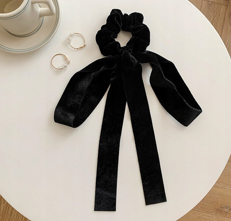 Hair Scrunchie with Bow – Black