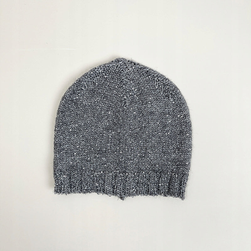 szara CZAPKA damska cekinowa jesienna BEANIE elegancka na jesień