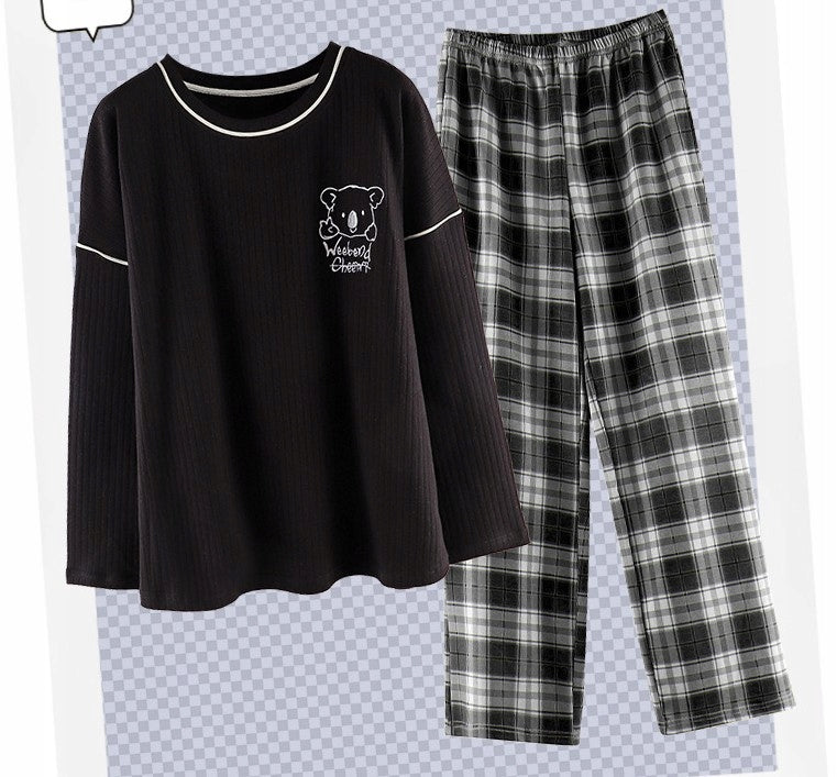 Women's Pyjamas — Black with Checked Trousers