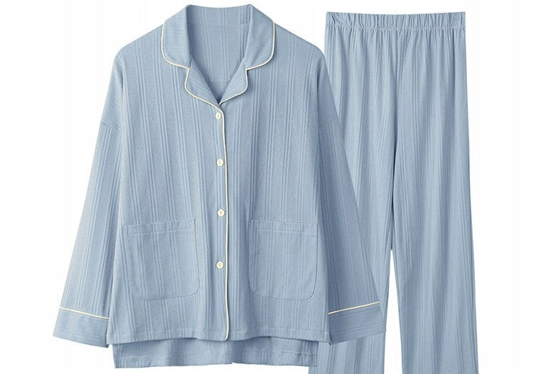 Pijama de mujer con botones – azul, liso