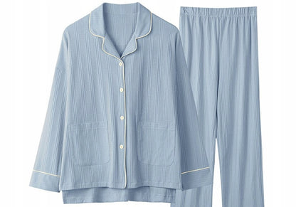 Pijama de mujer con botones – azul, liso