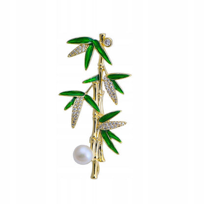 Brosche Bambus mit Zirkonia – goldfarben