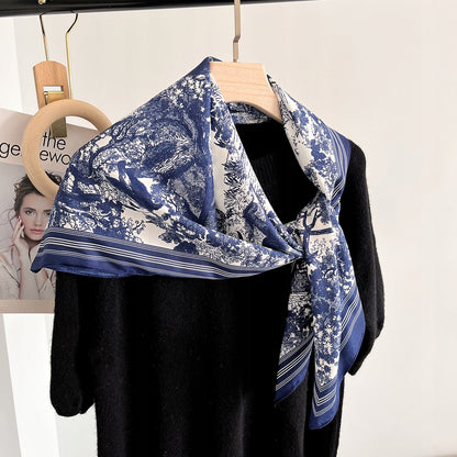 Women's Elegant Large Silky Square Scarf — Navy Gift Scarf, 90×90