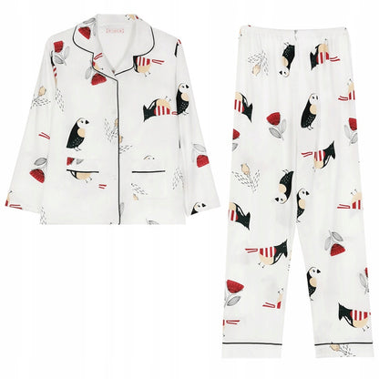 Women's Button-Front Pyjamas — White with a Colourful Print