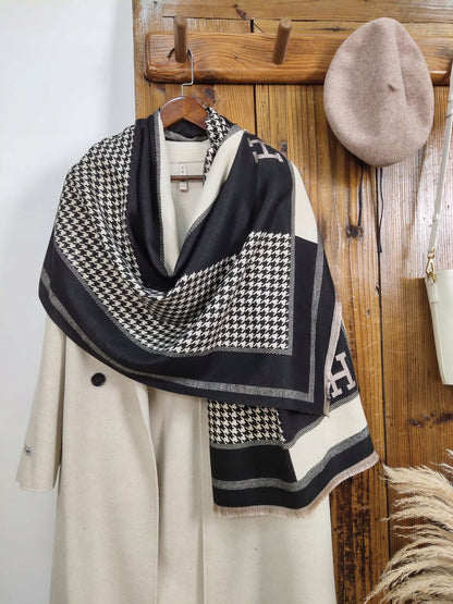 Damen-Winterschal 180 × 66 cm – beige und schwarz