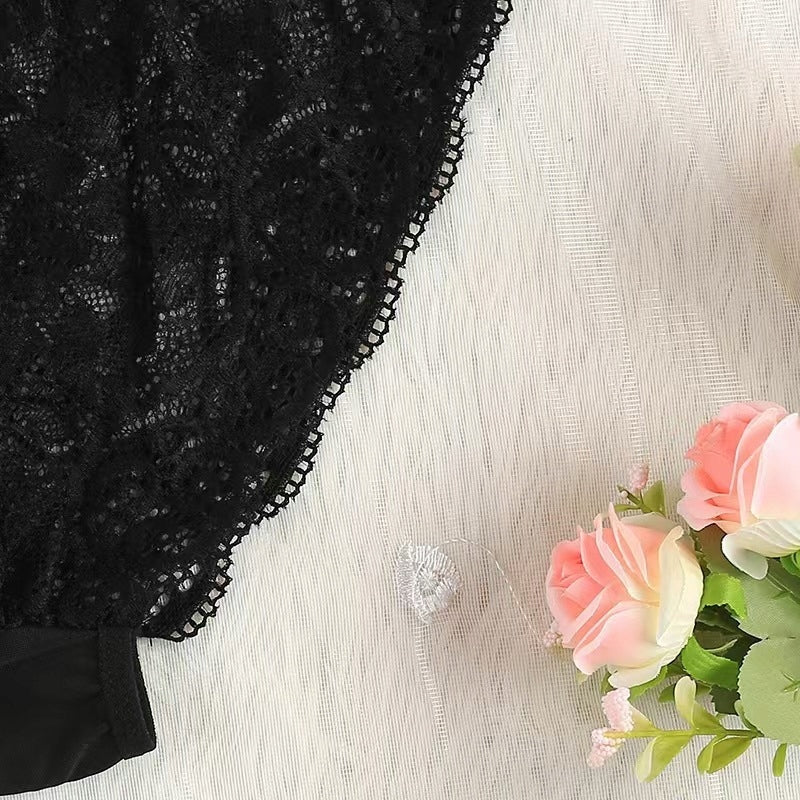 Women's Satin and Lace Pyjama Set with Robe — Pink and Black