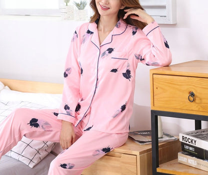 Pyjama boutonné pour femme – rose, à chats