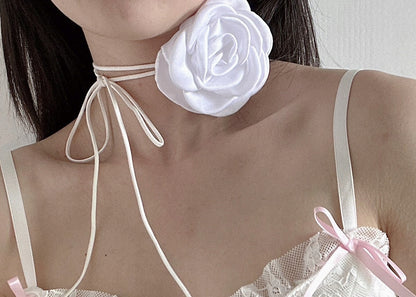 Elegant Women's White Rose Choker on a Cord