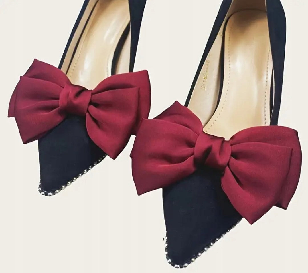 Clips de chaussures à nœuds en satin – bordeaux
