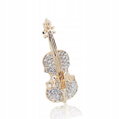 Violin Brooch with Rhinestones – Gold-Tone