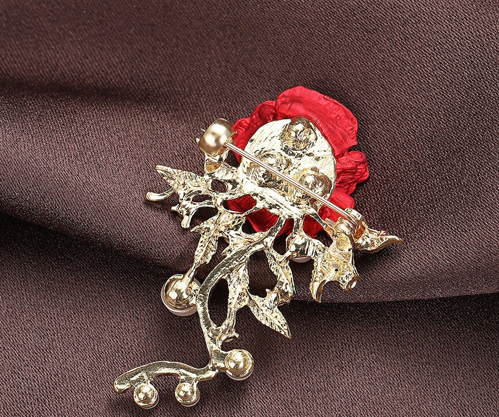 Брошка «Троянда» з фіанітами – червоний і рожевий