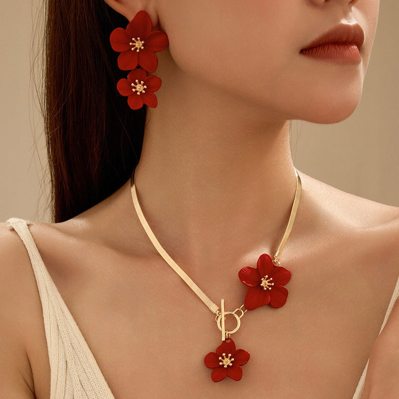 Necklace & Earrings & Bracelet Set – Red