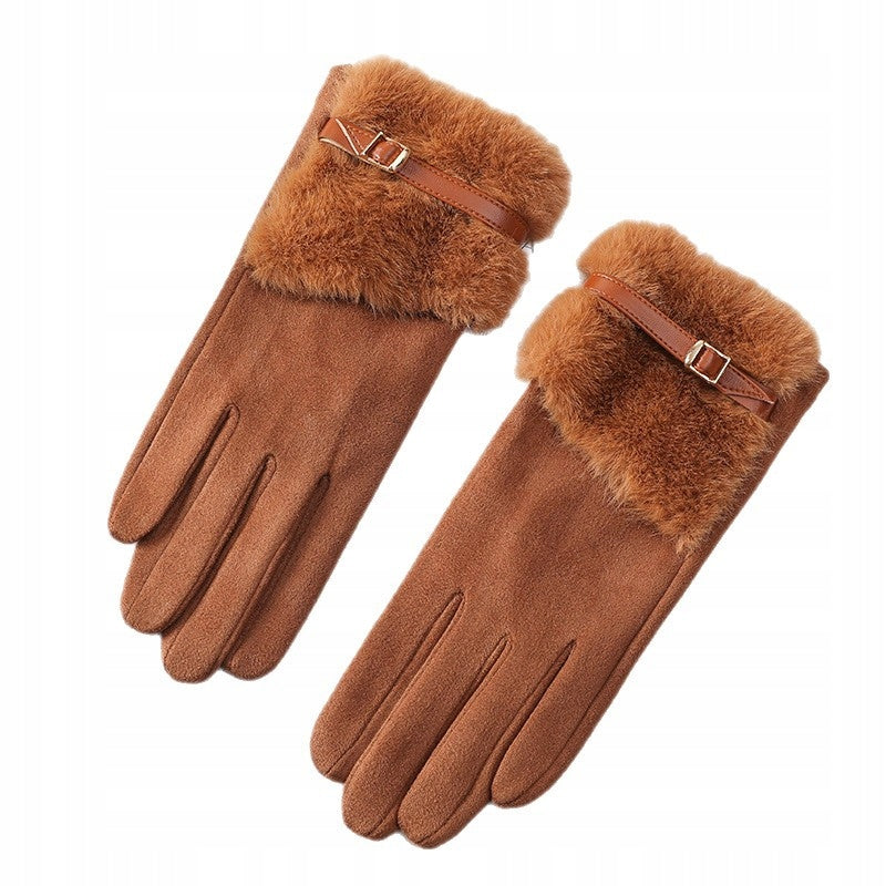 Women's Faux-Leather Gloves – Brown