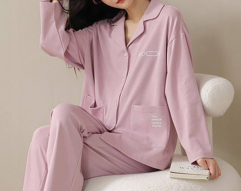 Women's Button-Front Pyjamas — Plain Pale Pink