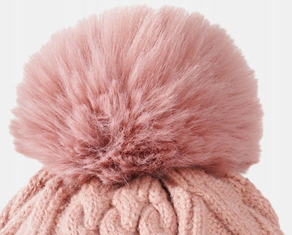 Ensemble : bonnet, tour de cou et gants – rose