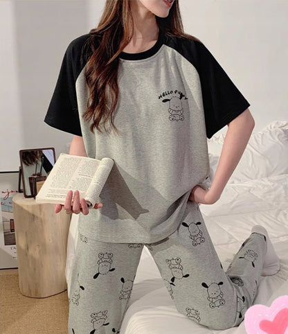 Women's Grey and Black Pyjamas — Top and Long Trousers