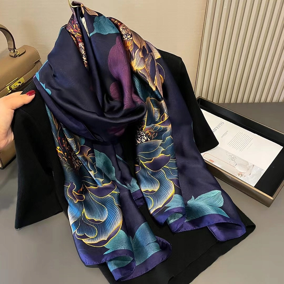 Silk-Effect Scarf 180 × 90 cm – Navy