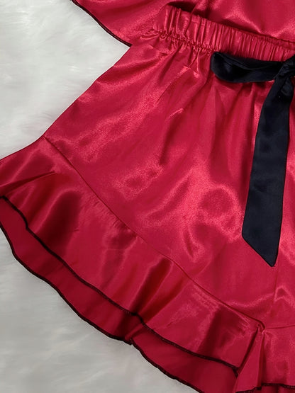 Women's Satin Pyjamas — Burgundy with a Black Bow