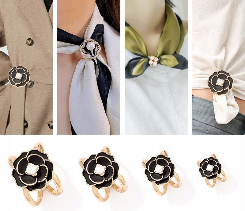 Hebilla para pañuelo con forma de flor – dorado y negro
