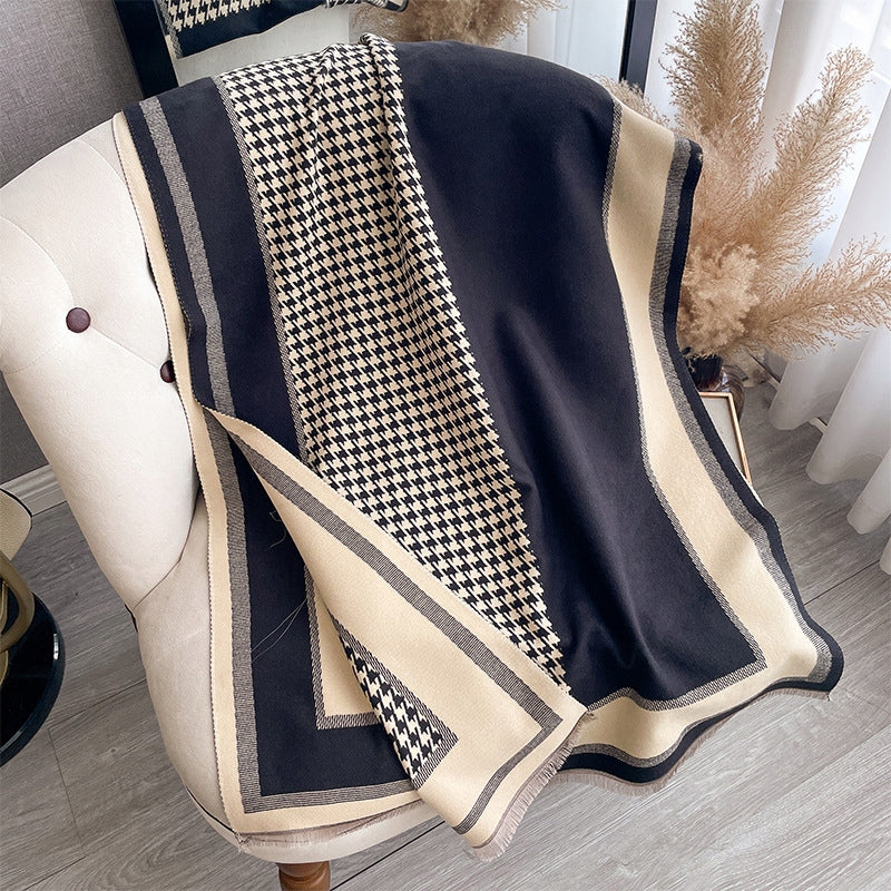 Damen-Winterschal 180 × 66 cm – beige und schwarz