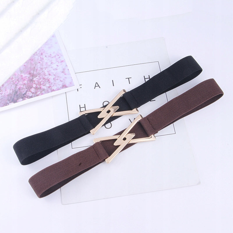 Women's Brown Elastic Belt — Elegant Coat Accessory