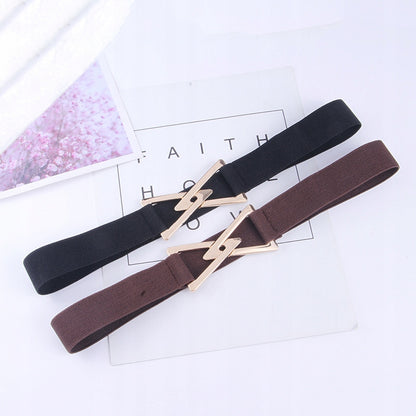Women's Brown Elastic Belt — Elegant Coat Accessory