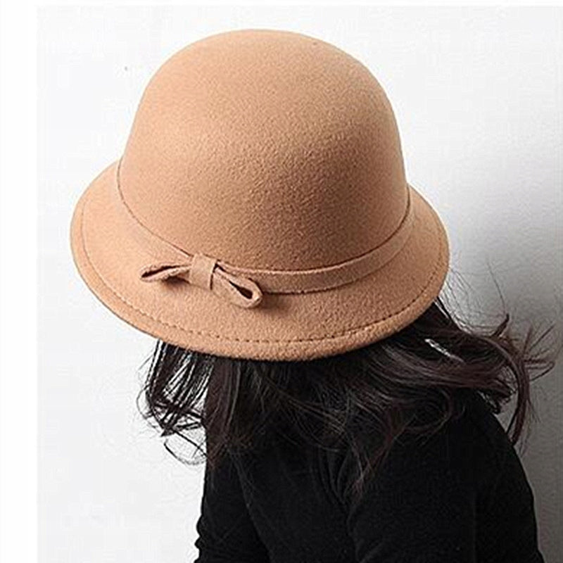Women's Elegant Beige Cylindrical Bucket Hat to Wear with a Coat