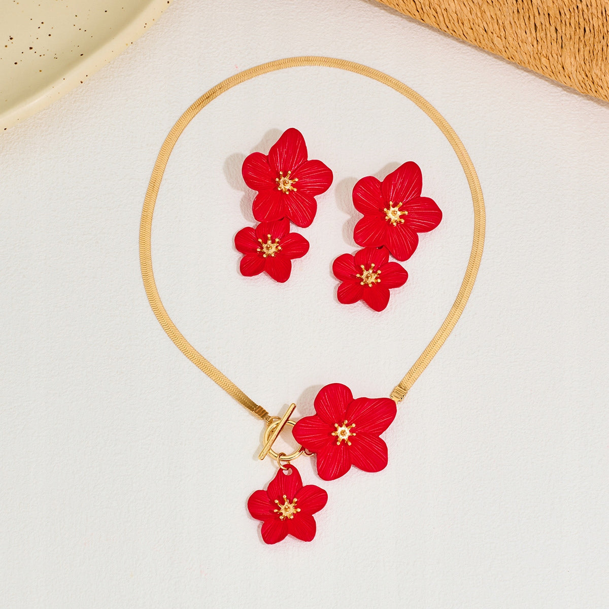Necklace & Earrings & Bracelet Set – Red