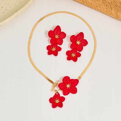 Necklace & Earrings & Bracelet Set – Red