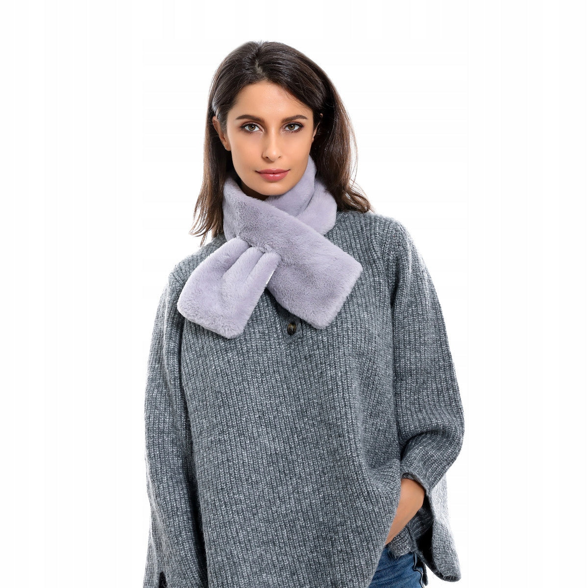 Écharpe en fausse fourrure 80 × 13 cm – gris