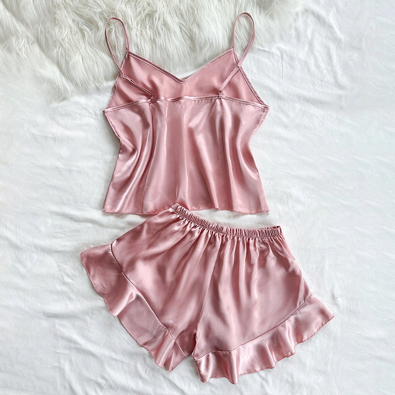 Pijama de damă din satin – set de cinci piese, roz