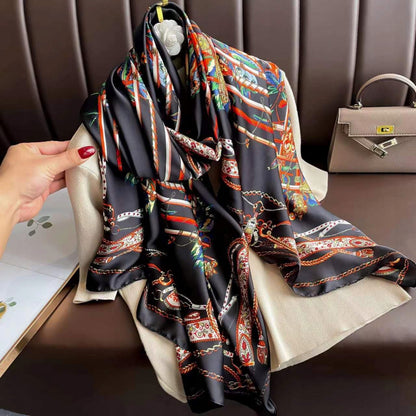 Women's Elegant Large Silk-Effect Scarf — Beautiful, Sophisticated Style, 180×90 cm