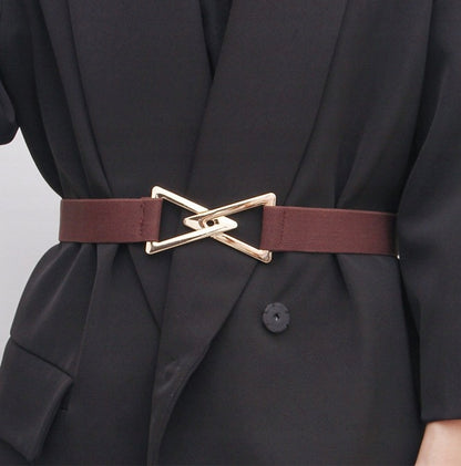 Women's Brown Elastic Belt — Elegant Coat Accessory