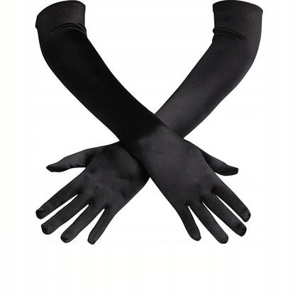 Long Women's Satin Gloves – Black