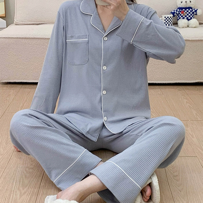 Pijama de mujer con botones – azul, liso