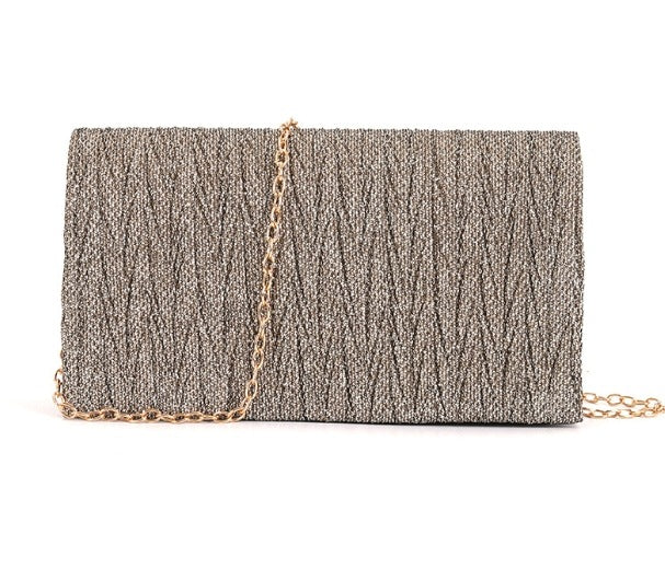 Women's Elegant Beige Evening Clutch Bag with a Chain Strap, 20 cm