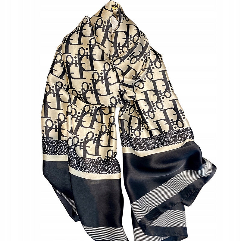 Silk-Effect Scarf 180 × 90 cm – Black & White