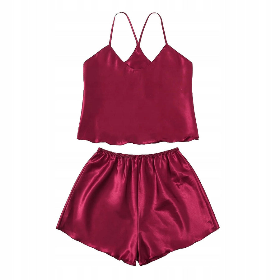 Women's Satin Pyjamas — Red with Crossed Back Straps