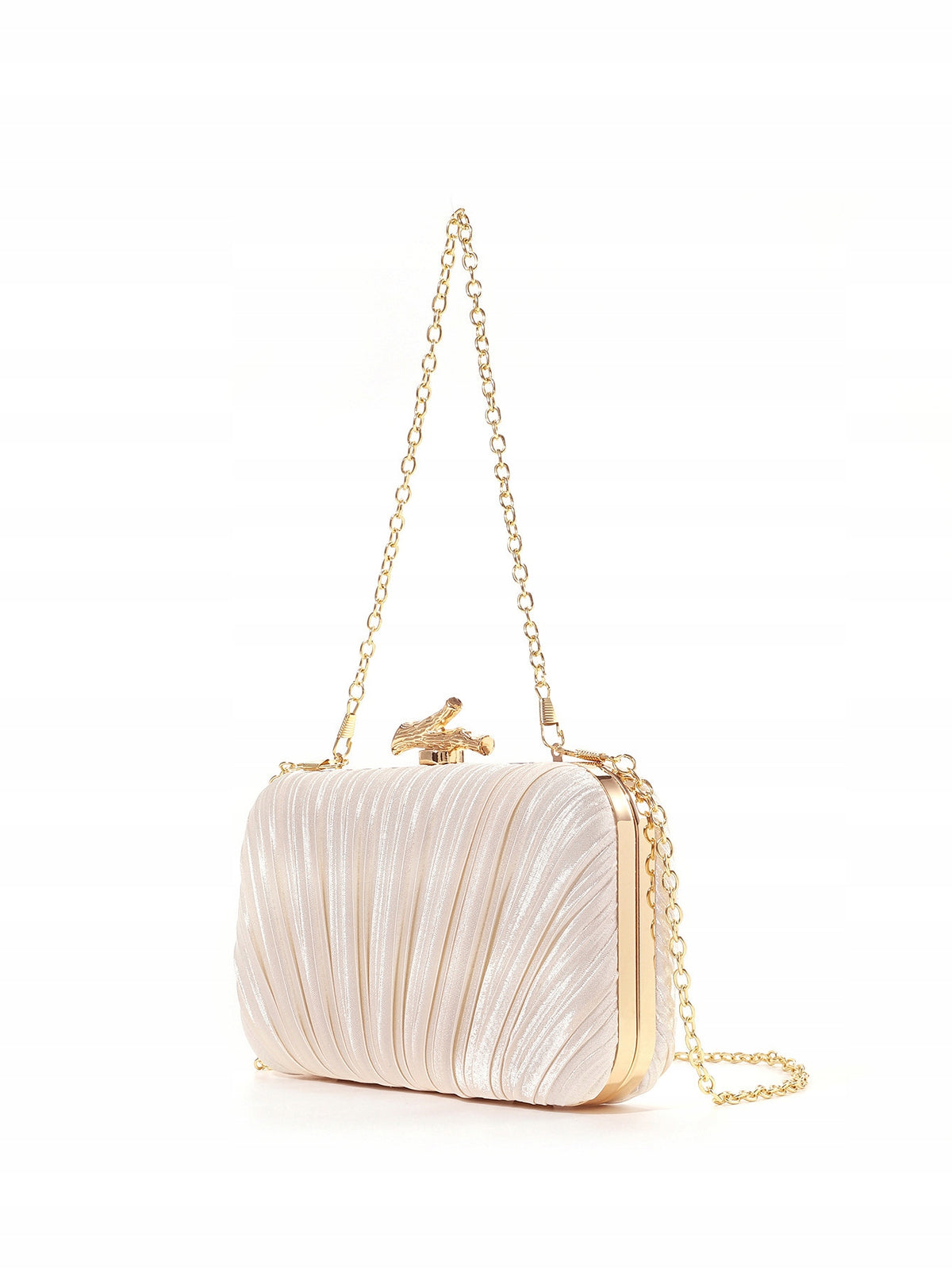 Women's Elegant Beige Evening Clutch Bag with a Chain Strap, 19 cm