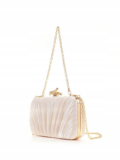Women's Elegant Beige Evening Clutch Bag with a Chain Strap, 19 cm