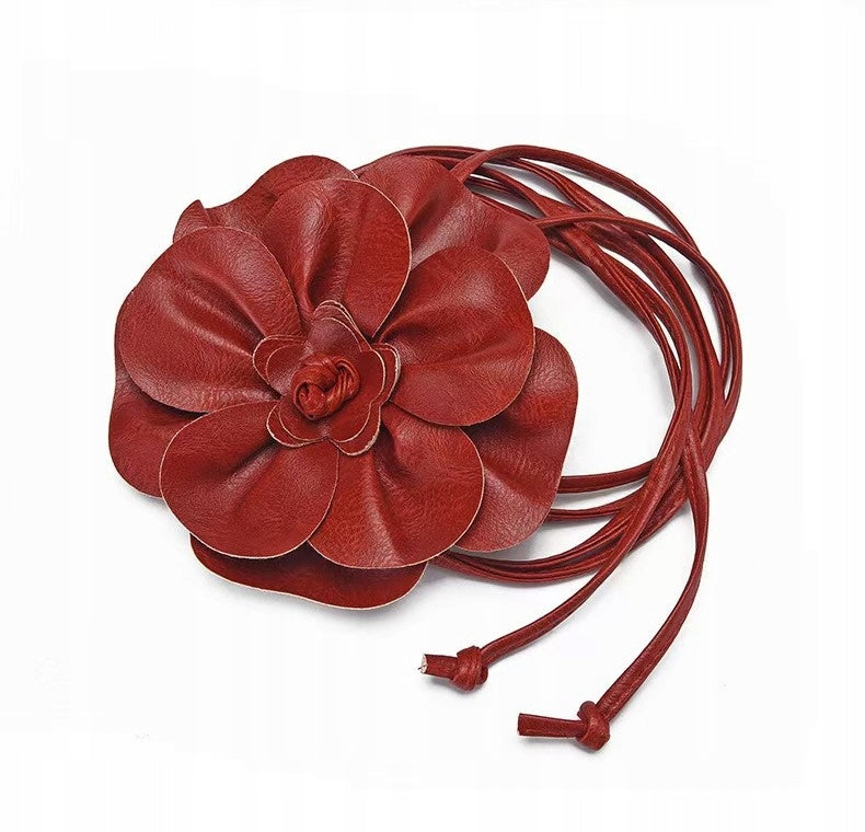 Ceinture à nouer pour femme avec fleur – bordeaux