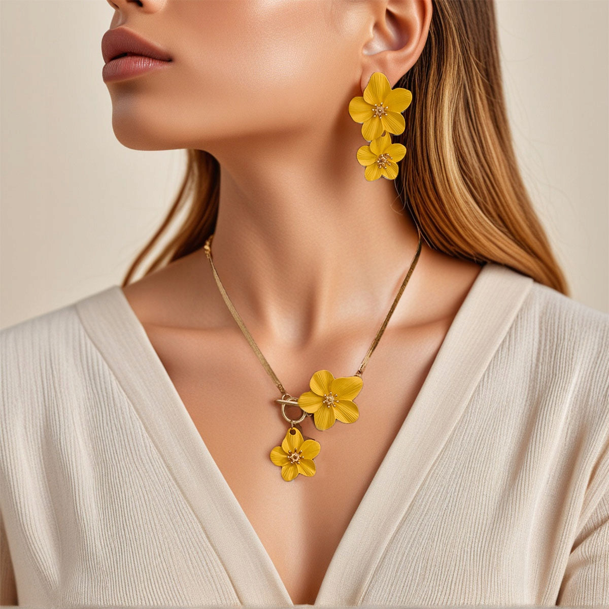Necklace & Earrings & Bracelet Set – Yellow