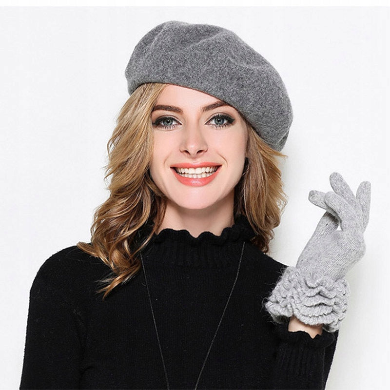 BERET damski szary francuski modny elegancki klasyczny z antenką