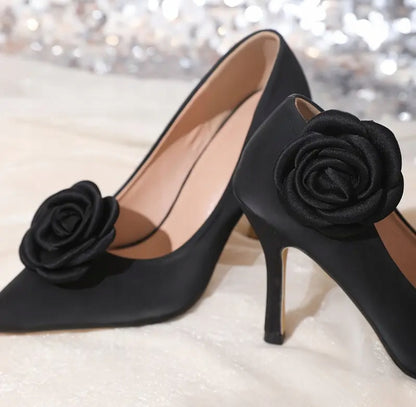 Black Fabric Flower Shoe Clips — Elegant Decorations for High Heels
