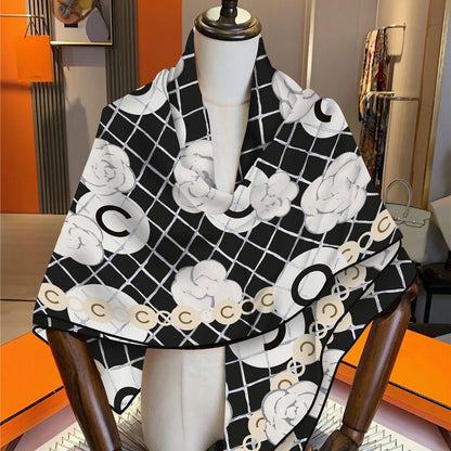 Silk-Effect Scarf 180 × 90 cm – Black & White
