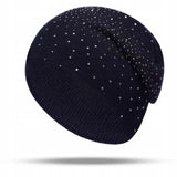 Women's Beanie with Rhinestones – Dark Navy